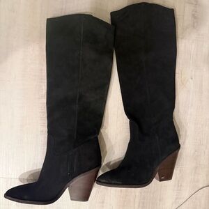 Sam Edelman Black SuedeBoots with Brown Stacked Heel